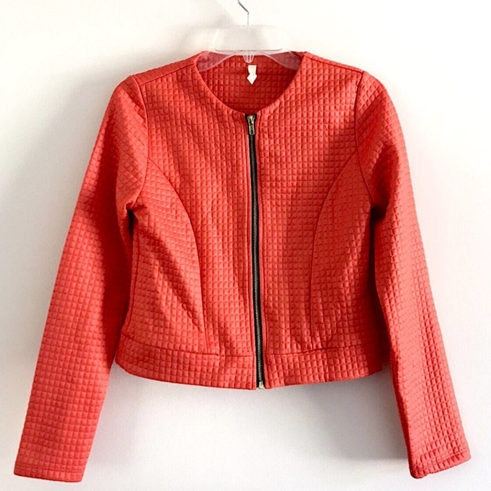 Tyche | Zip Up Quilted Jacket Womens Size M Orange Long Sleeves Crewneck